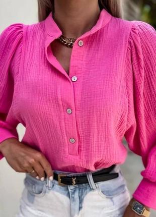 Красива класна класична якісна стильна модна зручна жіноча модна трендова базова сорочка рубашка із рукавами лаванда рожевий2 фото