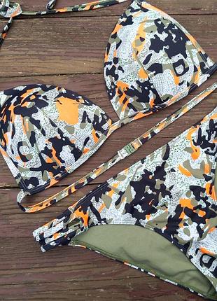 85в-с/90а-в рр 12-14 модный купальник камуфляж треугольные чашки с пуш-ап на с-д