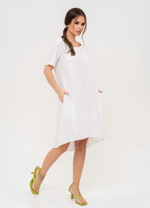 Белое асимметричное платье-баллон3 фото