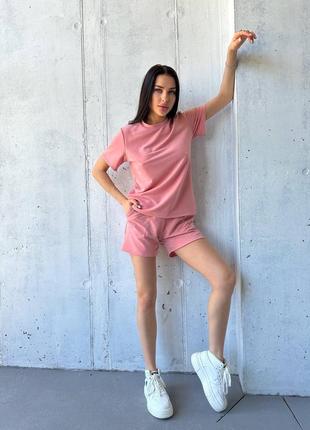 Костюм с шортами женский легкий летний на лето базовый черный серый лиловый розовый батал шорты футболка5 фото