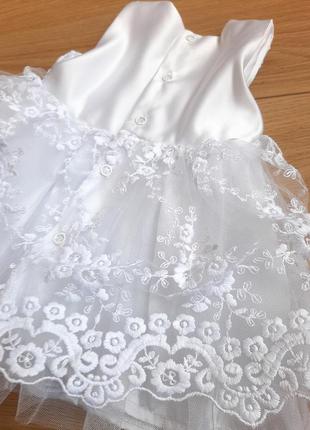 Нарядное платье крестины фотосес белое кружев детское лёгкое новорожден атлас крещение праздн2 фото