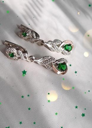 🛍 сережки срібло золото смарагд зелений