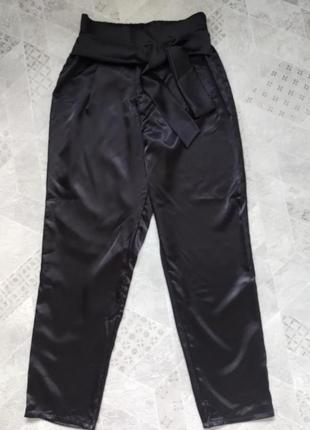 Черные атласные брюки s-m