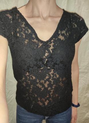 Блуза без рукавов кружево черная хаки ovs размер s/36/448 фото