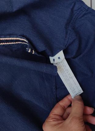 Мужская рубашка рубашка рубашка zara m-l пог 56 см под джинс с латками синяя slim fit3 фото