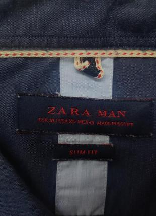 Мужская рубашка рубашка рубашка zara m-l пог 56 см под джинс с латками синяя slim fit5 фото