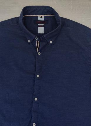 Мужская рубашка рубашка рубашка zara m-l пог 56 см под джинс с латками синяя slim fit4 фото