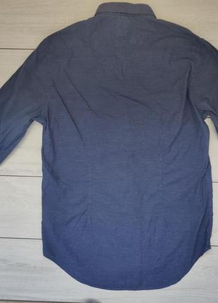 Мужская рубашка рубашка рубашка zara m-l пог 56 см под джинс с латками синяя slim fit7 фото