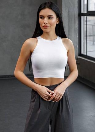 Короткая майка топ белый трикотажный топ майка белая