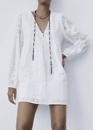 Zara белое кружевное платье короткое нежное размер xs s1 фото