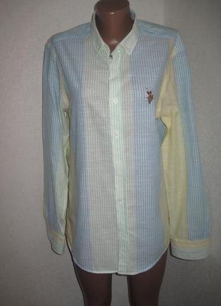 Мужская хлопковая рубашка желто-голубая u.s. polo assn slim fit р-рм