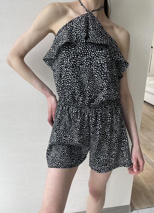 Черный комбинезон в горошек на лето платье мини сукэнка s - m4 фото