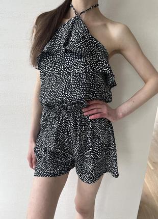 Черный комбинезон в горошек на лето платье мини сукэнка s - m1 фото