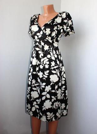 Платье сукня летнее легкое черное атлас в принт белых цветов-веток, 12/40 (3340)2 фото