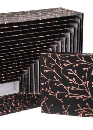 Подарочные коробки черные с золотыми веточками, разм.l: 43 х 34 х 16 см (комплект 18 шт)