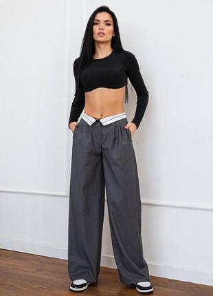 Сірі брюки широкі палацо широкі з корсажем брюки сірі вільного кольору
