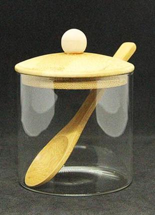 Сахарница "бамбуковая жемчужина" стеклянная с бамбуковой крышкой, 250 мл