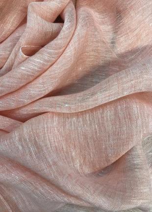 Шикарный льняной палантин в пудрово корраловом тонн7 фото