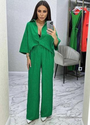 Женский деловой стильный классный классический удобный модный трендовый костюм модный брюки брюки брюки и + рубашка зеленый фисташка5 фото