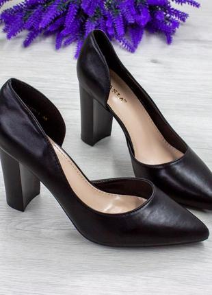 Стильные черные туфли на каблуке, на каблуках черные женские - женская обувь на лето3 фото
