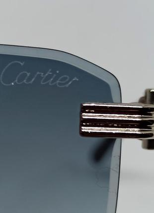 Окуляри в стилі cartier унісекс сонцезахисні сіро блакитний градієнт в сріблястому металі9 фото