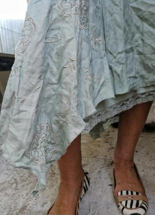 Льняная юбка макси длинная с вышивкой кружевом асимметричная лен в бохо стиле per una3 фото