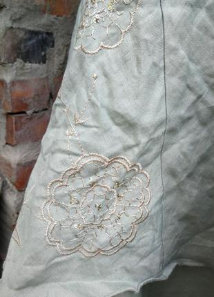 Льняная юбка макси длинная с вышивкой кружевом асимметричная лен в бохо стиле per una6 фото
