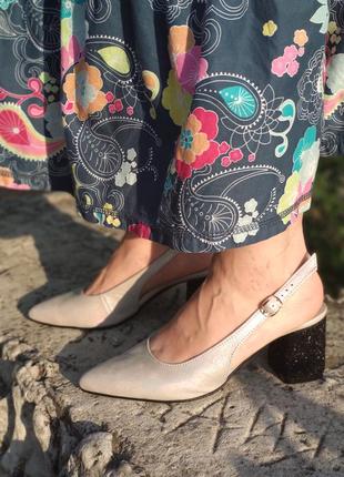 Туфлі з гострим носком з натуральної шкіри на низькому підборі 6 см