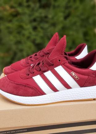 Жіночі бордові замшеві кросівки з сіткою release adidas iniki 🆕 адідас інікі5 фото