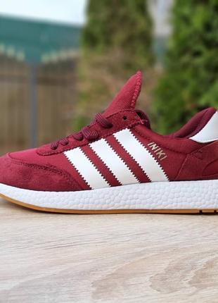 Жіночі бордові замшеві кросівки з сіткою release adidas iniki 🆕 адідас інікі4 фото