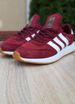 Жіночі бордові замшеві кросівки з сіткою release adidas iniki 🆕 адідас інікі8 фото