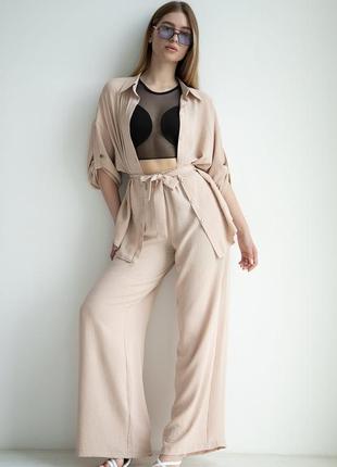Бежевий костюм з сорочки і штанів оверсайз костюм літній