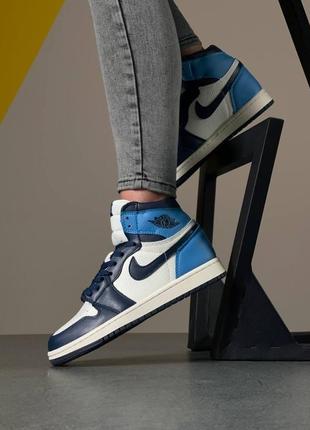 Женские голубые кроссовки nike air jordan 1 high blue white black2 фото