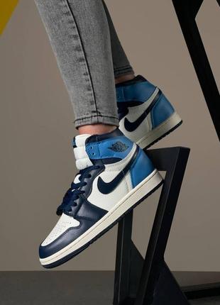 Женские голубые кроссовки nike air jordan 1 high blue white black1 фото