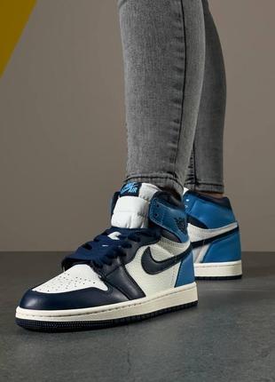 Женские голубые кроссовки nike air jordan 1 high blue white black9 фото