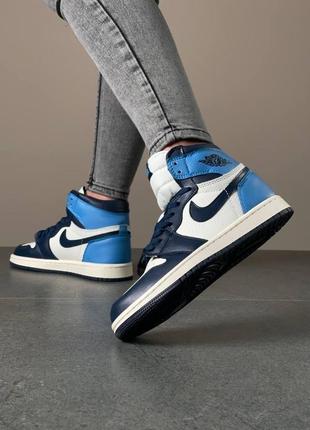 Женские голубые кроссовки nike air jordan 1 high blue white black4 фото