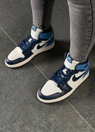 Женские голубые кроссовки nike air jordan 1 high blue white black6 фото