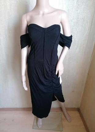 Черное длинное платье со спущенными плечами сборка asos (к109)3 фото
