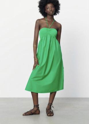 Платье-миди zara платье коттон платье зелено