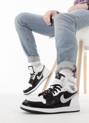 Кроссовки nike air jordan 1 retro white black grey