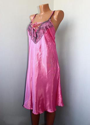 Ночнушка / ночная сорочка /пеньюар розовая в мелкие серые точечки, lingerie