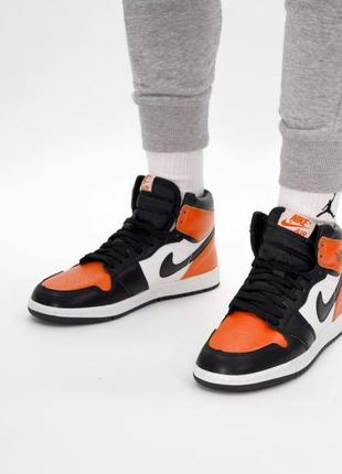 Кроссовки nike air jordan 1 retro white black orange