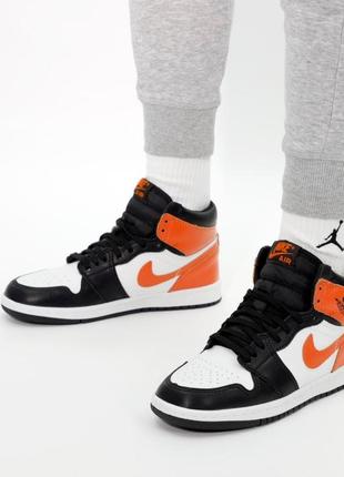 Кроссовки nike air jordan 1 retro white black orange