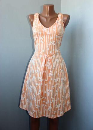Платье / сарафан нежно-оранжевое/ персиковое в вертик. полоски и цветочки, турция, 8/36