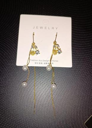 Модные длинные серьги  подвески жемчуг вишенки протяжки