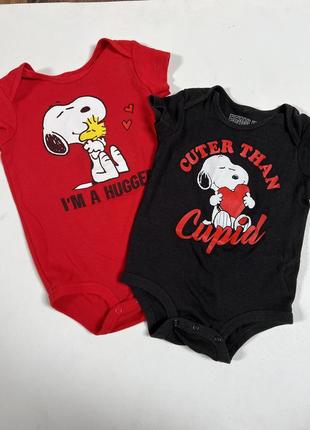 Набор боди на короткий рукав 2шт бодики 6-9 9-12м черный и красный бодик летний в рубчик