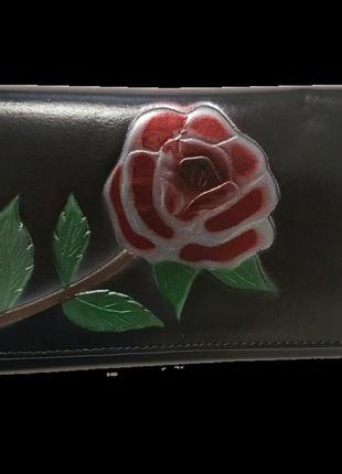 Жіночий шкіряний гаманець із трояндою