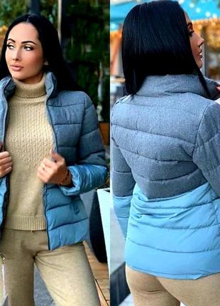Женская куртка с кармашками "наполнитель холлофайбер, ткань верх шерстяная нить, размер 481 фото