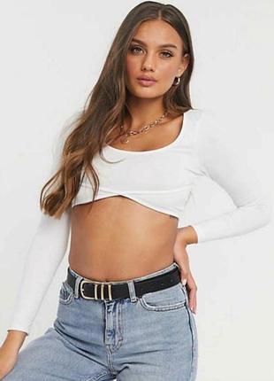 Укорочений топ asos petite, кроп топ з довгими рукавами, білий топ3 фото