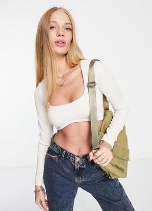 Укорочений топ asos petite, кроп топ з довгими рукавами, білий топ